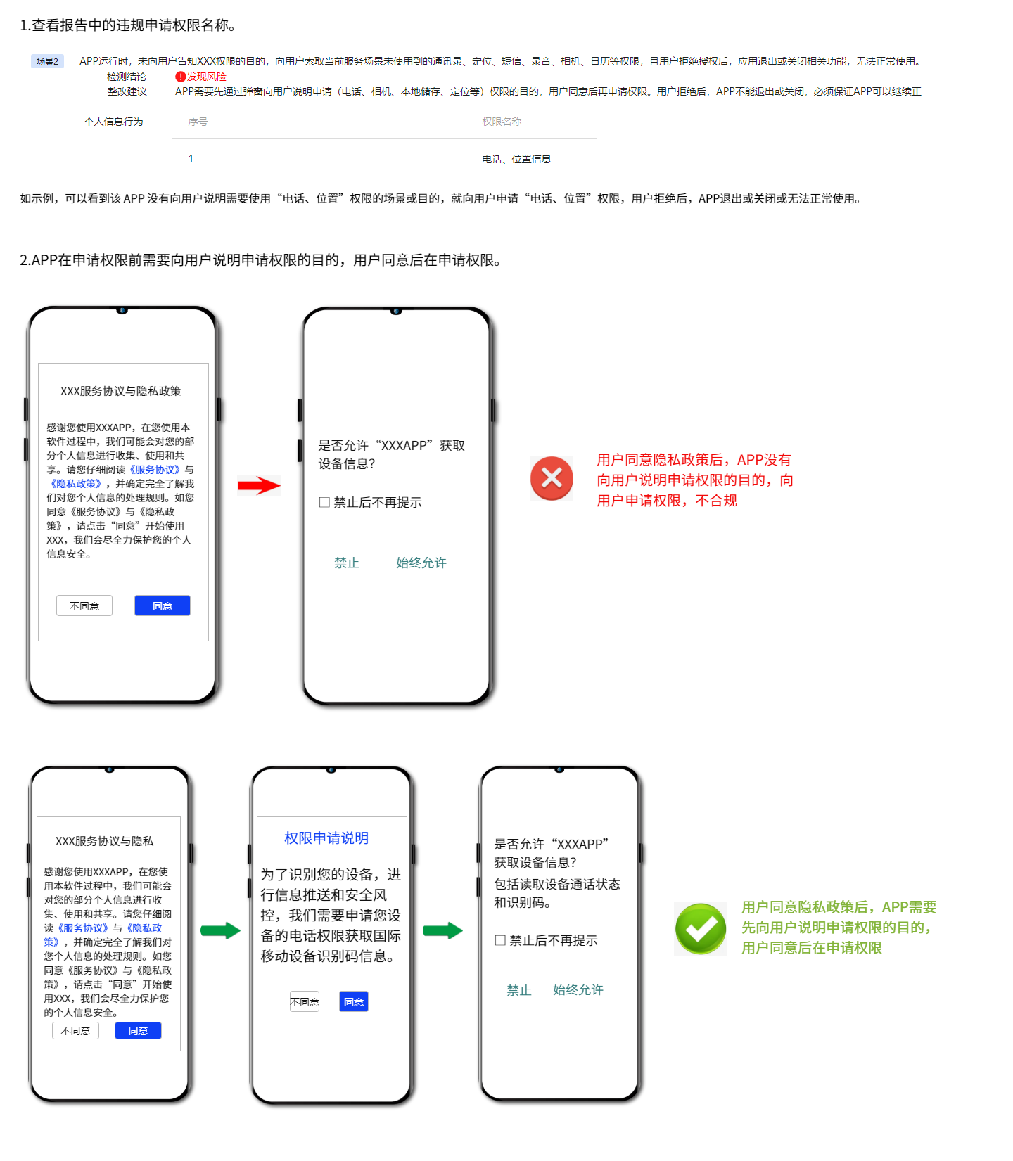 APP隐私合规：APP运行时，未向用户告知XXX权限的目的，向用户索取当前